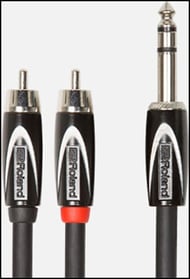 cover Roland Interconnect Cables, 1/4-inch TRS to two RCA connectors, Black Series 10 Foot